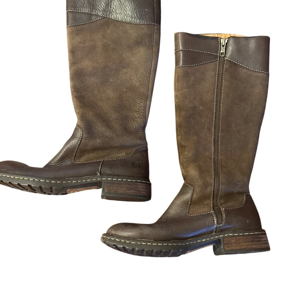 Born Leather Tall Riding Boots Women's 6 Brown Plaid Lined Zip Lug Sole W6264